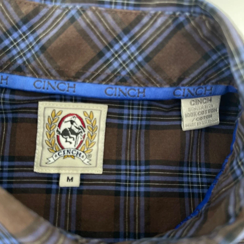 Cinch Button Down Shirt Mens M Brown Blue Plaid MTW1103151 Long Sleeve Pocket